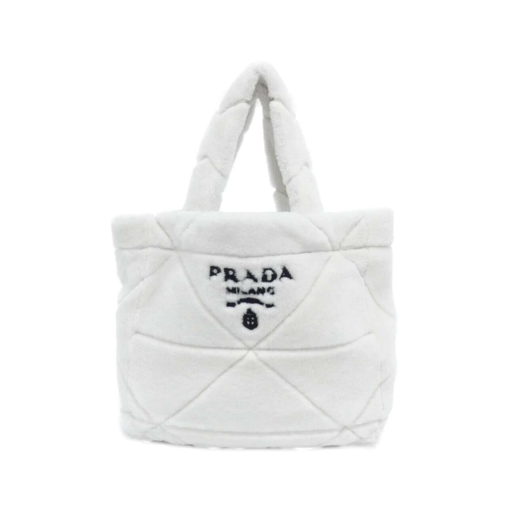 Prada Shearling Quilted Tote Bag White